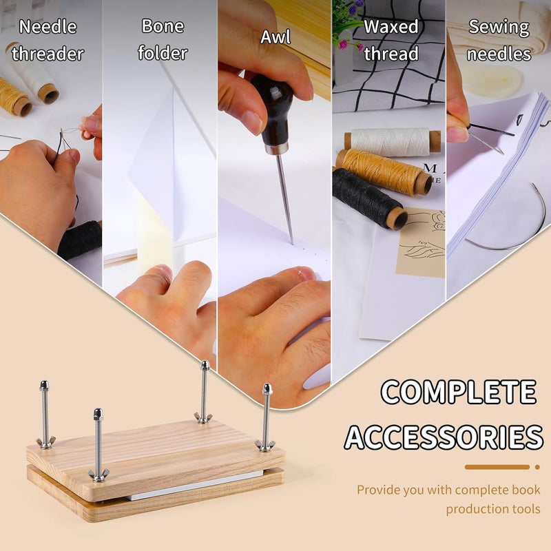 JUPEAN Book Binding Kits, Bookbinding Supplies, Bookbinding Kit for Beginners Bone Folder Tool with Paper Awl Waxed Thread Book Press for DIY 7.9”x11.6” - Image 5